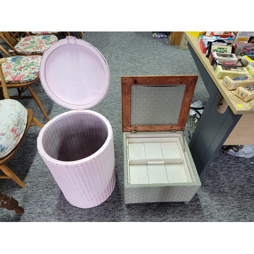 485 - Genuine Lloyd loom ottoman with badge along with a padded top ottoman with internal tray