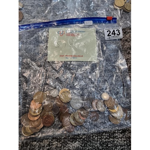 243 - A large collection of organized world coins in 17 bags all stating quantities, please study the phot... 