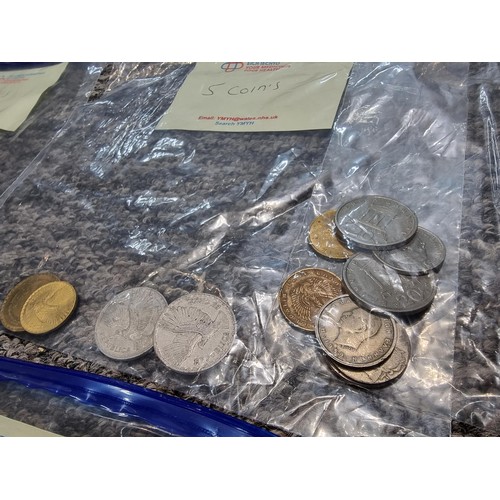 243 - A large collection of organized world coins in 17 bags all stating quantities, please study the phot... 