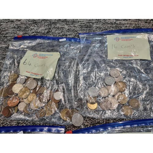 243 - A large collection of organized world coins in 17 bags all stating quantities, please study the phot... 