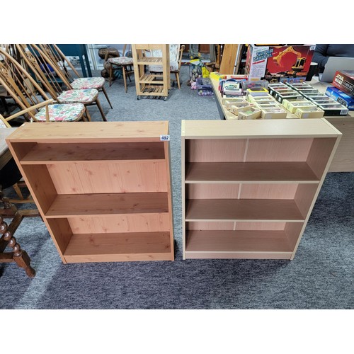 492 - 2x clean small book cases 83cm tall and 55cm wide and just 18cm deep