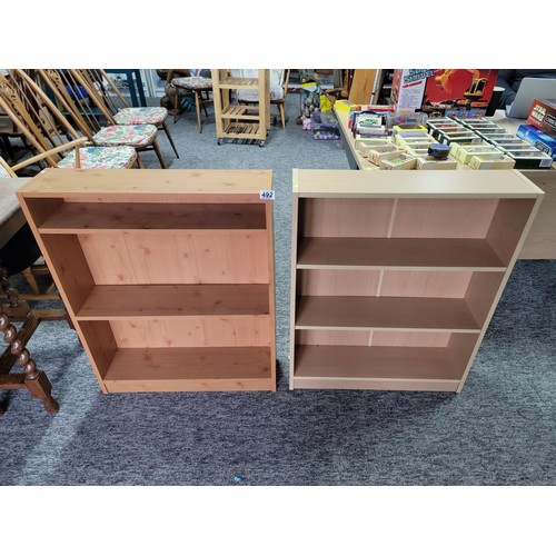 492 - 2x clean small book cases 83cm tall and 55cm wide and just 18cm deep