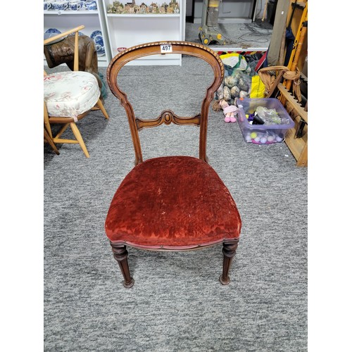 497 - Beautiful Antique mahogany balloon back boudoir chair with  velvet seat upholstery, clean condition