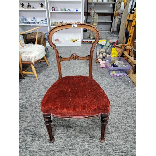 497 - Beautiful Antique mahogany balloon back boudoir chair with  velvet seat upholstery, clean condition