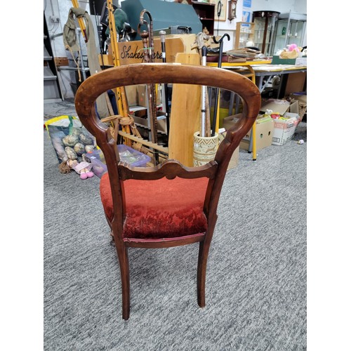 497 - Beautiful Antique mahogany balloon back boudoir chair with  velvet seat upholstery, clean condition