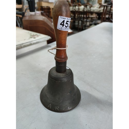 453 - Vintage WWII ARP military bell stamped ARP to the base and 