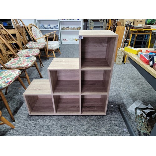 500 - 6 box cube step storage unit in light oak finish. Measures 91cm height x 91cm Length x 30cm Depth