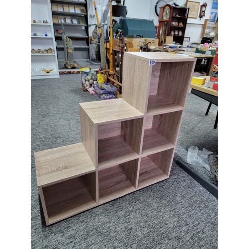 500 - 6 box cube step storage unit in light oak finish. Measures 91cm height x 91cm Length x 30cm Depth