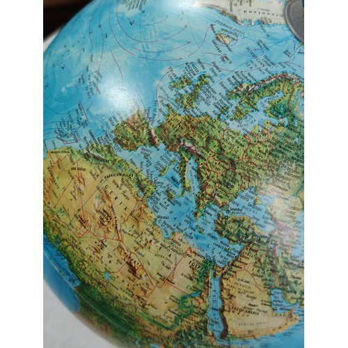 455 - 2x blue plastic terrestrial globes inc a Nova Rico illuminated globe and one other tallest globe sta... 