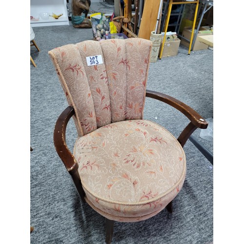 503 - Antique boudoir chair with arms in uncut moquette taupe