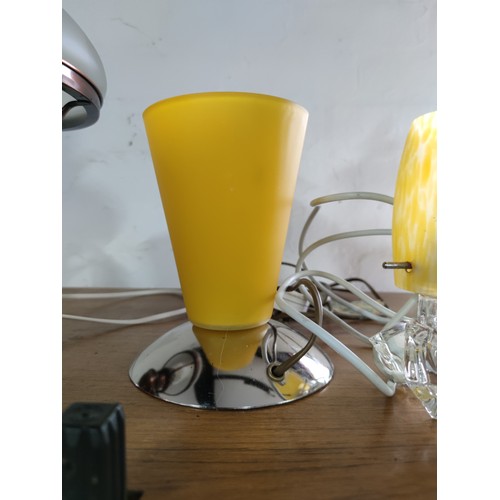 456A - 2x working bed side small yellow lamps, one with a chrome base one with a glass base, tallest stands... 