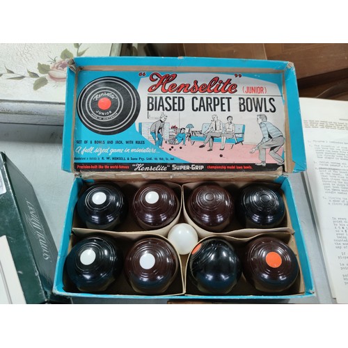 464 - Small quantity of parlor games inc a boxed Henselite junior biased carpet bowls set, a wooden cased ... 