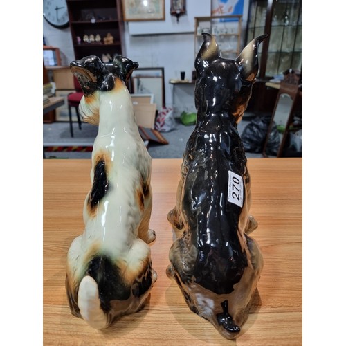 270 - 2x vintage large glazed ceramic dog figures by Goebel W.Germany including a schnauzer and a fox terr... 