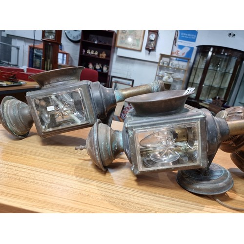 272 - A collection of 3x antique coach lamps, 2 have been converted to electricity with bulbs fitted, the ... 