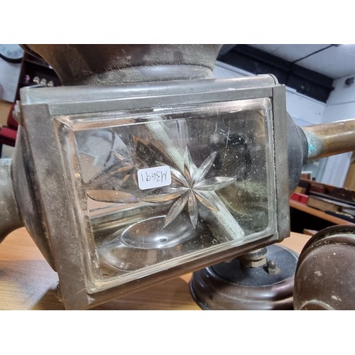 272 - A collection of 3x antique coach lamps, 2 have been converted to electricity with bulbs fitted, the ... 