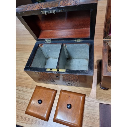 275 - 2x antique wooden tea caddy's to include a good quality plain mahogany tea caddy complete with its l... 