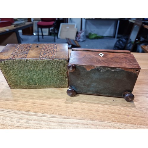 275 - 2x antique wooden tea caddy's to include a good quality plain mahogany tea caddy complete with its l... 