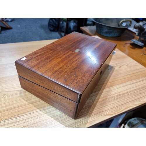 275 - 2x antique wooden tea caddy's to include a good quality plain mahogany tea caddy complete with its l... 