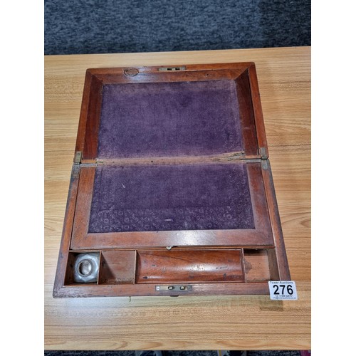 276 - an antique mahogany writing box fitted inside with a writing slope and many different compartments, ... 