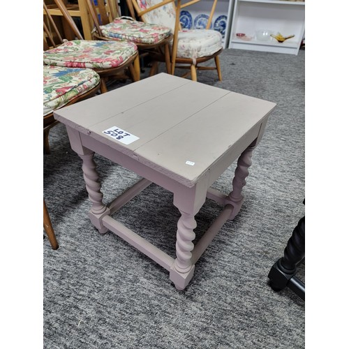 508 - 2 x lamp tables a barley twist painted black and a barley twist painted mushroom both in good shabby... 