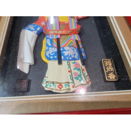 282 - 2x boxed wall hanging box framed hand painted and hand crafted Chinese figures Mu Gui Ying, Sun Shan... 