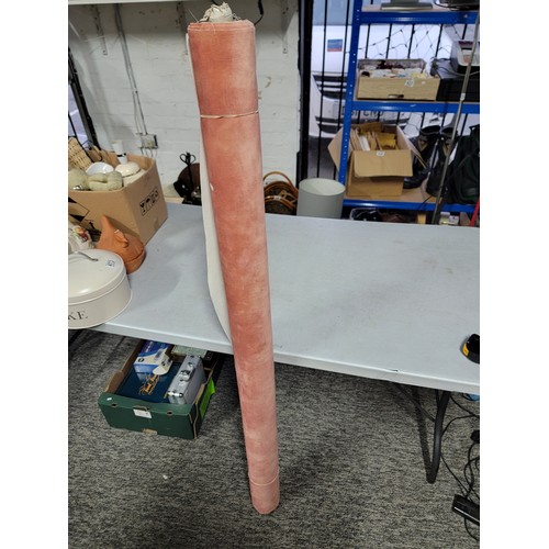 474 - Large roll of pink reupholsters suede material width of roll is 147cm