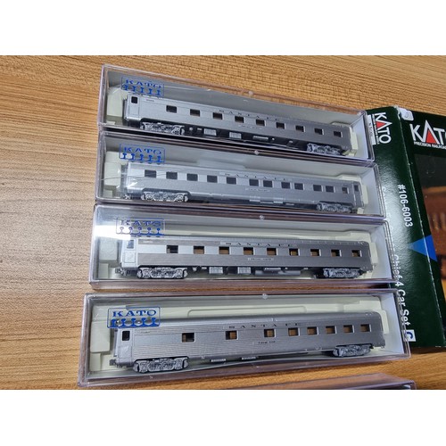 24 - A Kato N gauge 106-6003 Santa fe super chief 4 coach set, plus 2 matching boxed coaches and matching... 