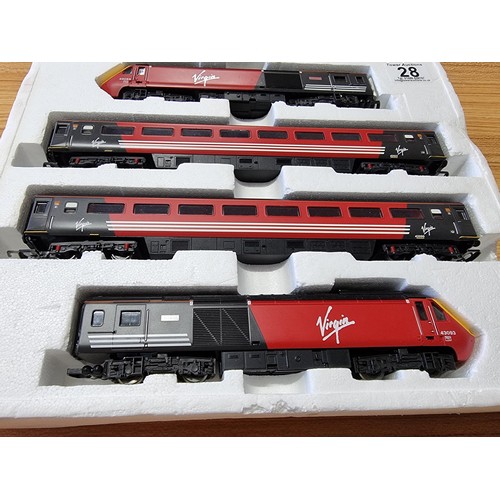 28 - A Hornby R2045 Virgin HST125 four cart set with loco and dummy and 2 coaches, works in directional l... 