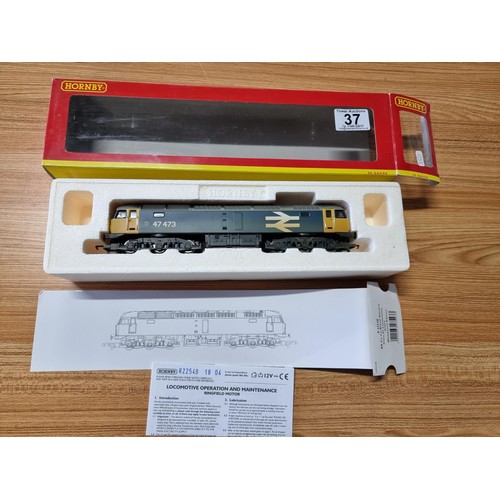 37 - A boxed as new Hornby R2254B class 47 BR large logo diesel locomotive 47473, weathered, had a test r... 