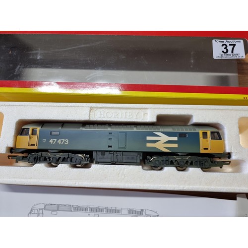 37 - A boxed as new Hornby R2254B class 47 BR large logo diesel locomotive 47473, weathered, had a test r... 