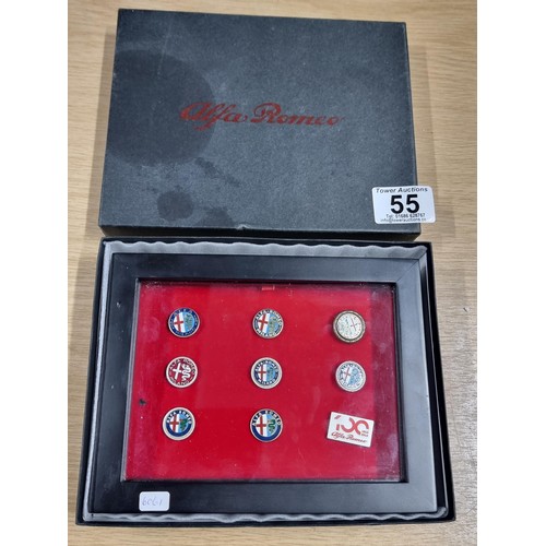 55 - A cased set of 9 Alpha Romeo enamelled pin badges, a very rare and expensive set to purchase when ne... 