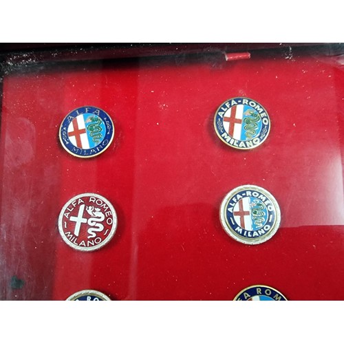 55 - A cased set of 9 Alpha Romeo enamelled pin badges, a very rare and expensive set to purchase when ne... 