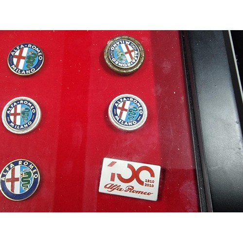 55 - A cased set of 9 Alpha Romeo enamelled pin badges, a very rare and expensive set to purchase when ne... 