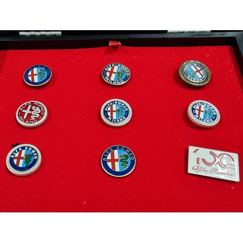 55 - A cased set of 9 Alpha Romeo enamelled pin badges, a very rare and expensive set to purchase when ne... 