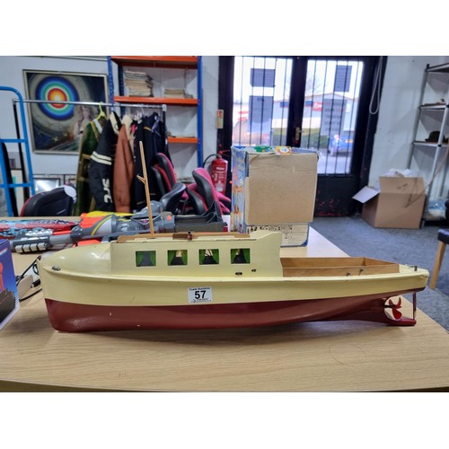 57 - A good vintage model boat named Chiff Chaff, measures 28.5