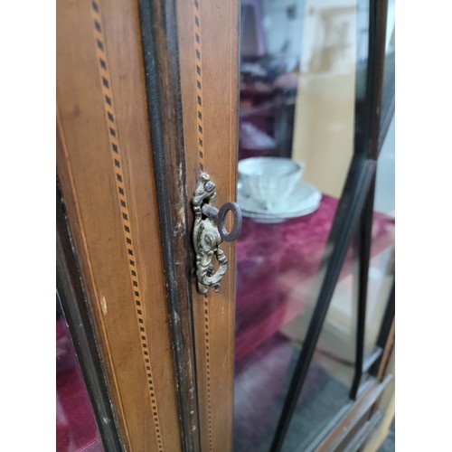 319 - Edwardian mahogany display cabinet in the Sheraton manner, with fruitwood string inlay, 2 doors to t... 