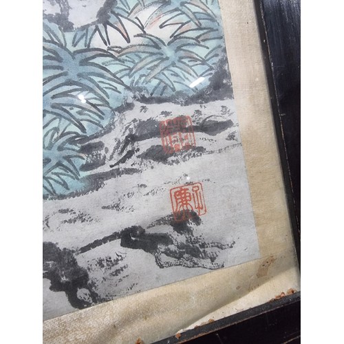 334 - Antique 19th century pair of tall framed and glazed Japanese original watercolours featuring 2 diffe... 