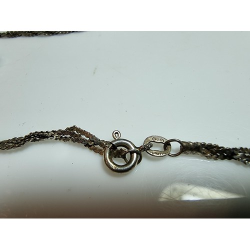 171 - 925 silver three strand neck chain along with a similar 925 silver bracelet. All in good order. Boxe... 