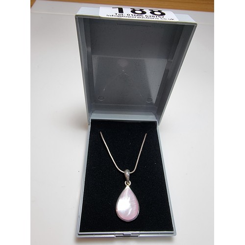 188 - 925 silver teardrop pendant inset with pink Mother of Pearl on 18