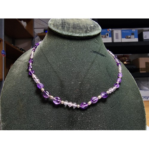 200 - Pretty genuine Amethyst beaded necklace featuring 925 silver clasp and beads, In excellent clean con... 