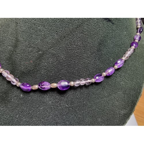 200 - Pretty genuine Amethyst beaded necklace featuring 925 silver clasp and beads, In excellent clean con... 