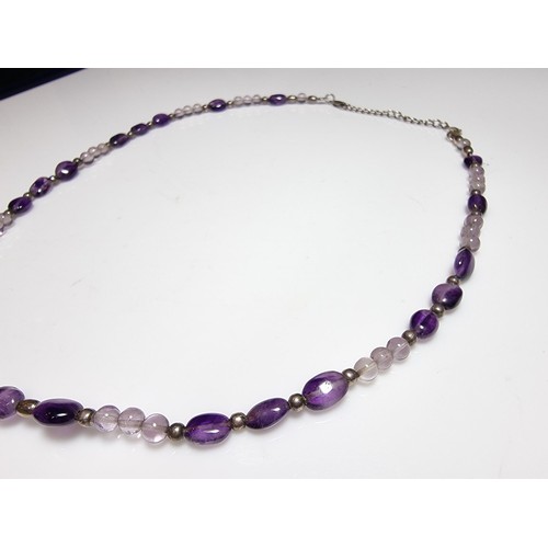 200 - Pretty genuine Amethyst beaded necklace featuring 925 silver clasp and beads, In excellent clean con... 