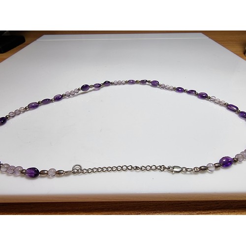 200 - Pretty genuine Amethyst beaded necklace featuring 925 silver clasp and beads, In excellent clean con... 