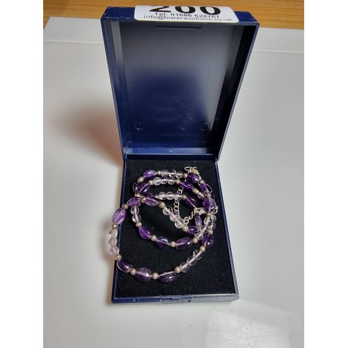 200 - Pretty genuine Amethyst beaded necklace featuring 925 silver clasp and beads, In excellent clean con... 