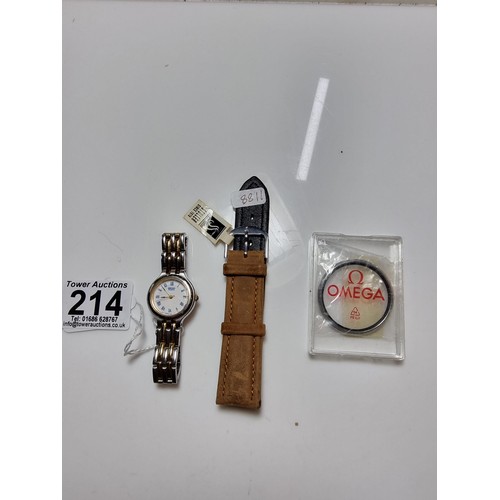 214 - Ladies Seiko watch along with as new oil tan leather watch strap and an Omega watch bezel.