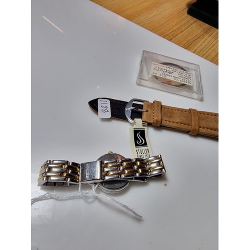 214 - Ladies Seiko watch along with as new oil tan leather watch strap and an Omega watch bezel.