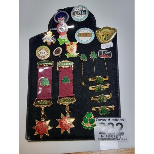 222 - Suite of collectable pin badges to include qty of Prima RAOB medals and badges, a Liverpool & Manche... 