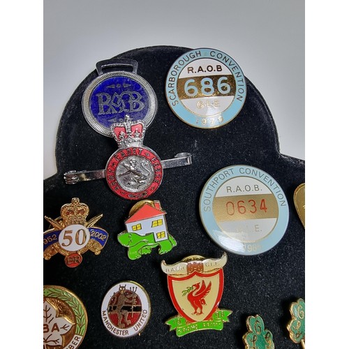 222 - Suite of collectable pin badges to include qty of Prima RAOB medals and badges, a Liverpool & Manche... 