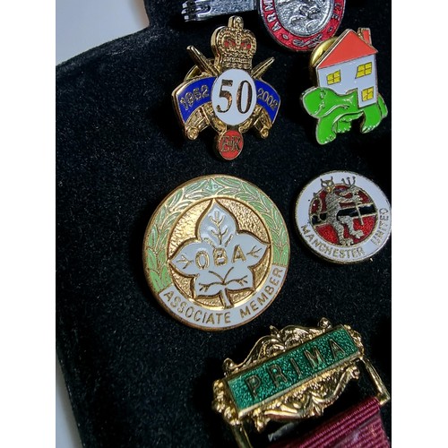 222 - Suite of collectable pin badges to include qty of Prima RAOB medals and badges, a Liverpool & Manche... 