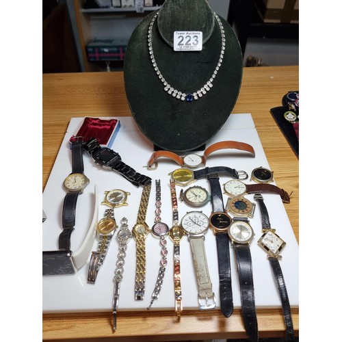 223 - Large collection of various wristwatches along with costume jewellery necklace. Please see photos fo... 